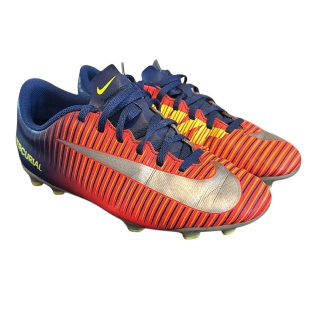Nike Mecurial vortex cleats Youth size 5.5 Orange Blue Silver